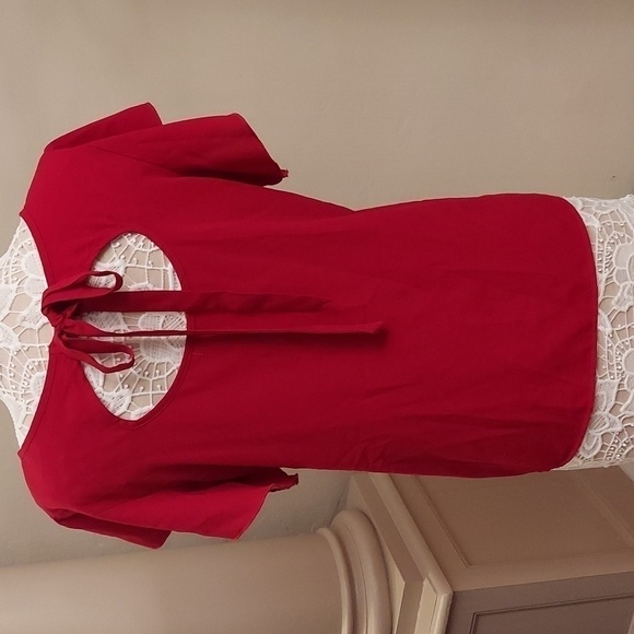 ACESHIN Red Butterfly Sleeve Tie Back Top - Picture 6 of 9